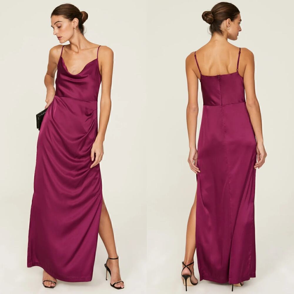 Hutch Carver Dress Sleeveless Cowl Neck Satin Maxi Gown Maroon Purple Size 2